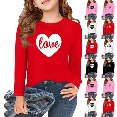 Girls Long Sleeve Love Valentine's Day T Shirts Kids Fall Tops Crewneck Basic Tees 5-14Y
