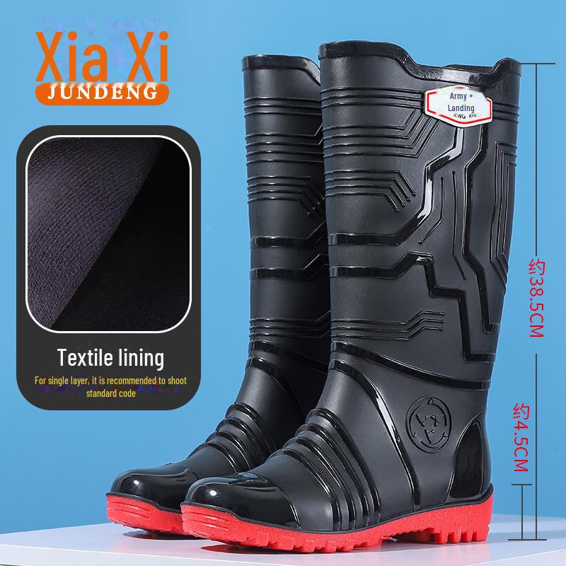 Jundeng Men's High-Top Waterproof Rain Boots - Non-Slip, Wear-Resistant with Velvet Lining