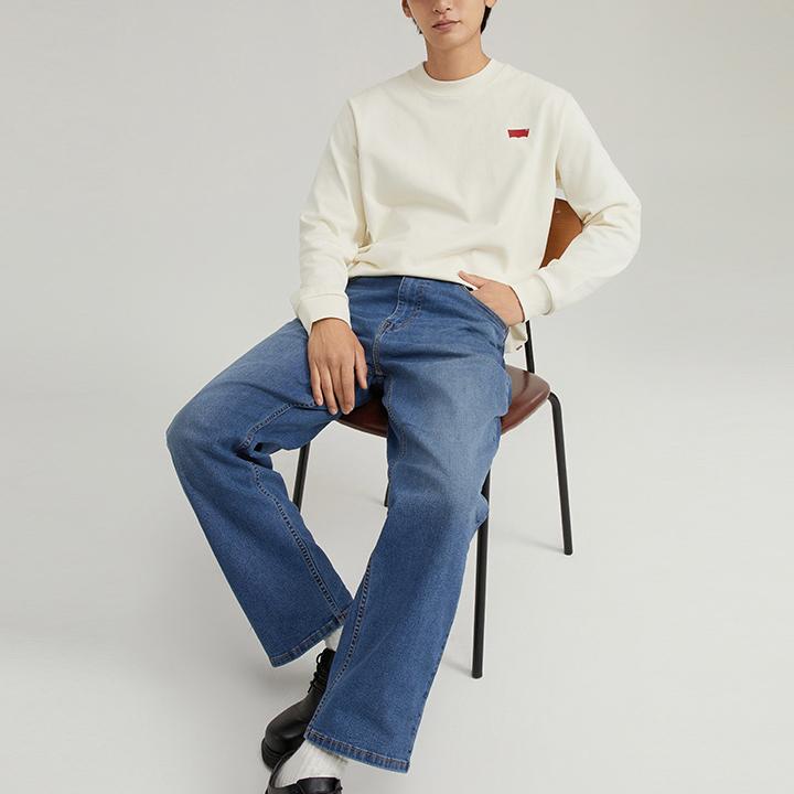 Levis American Crew Neck Logo Print Loose Comfortable Cotton Long Sleeve Sweatshirt Men Sweatshirt Off-White 002HJ-0000