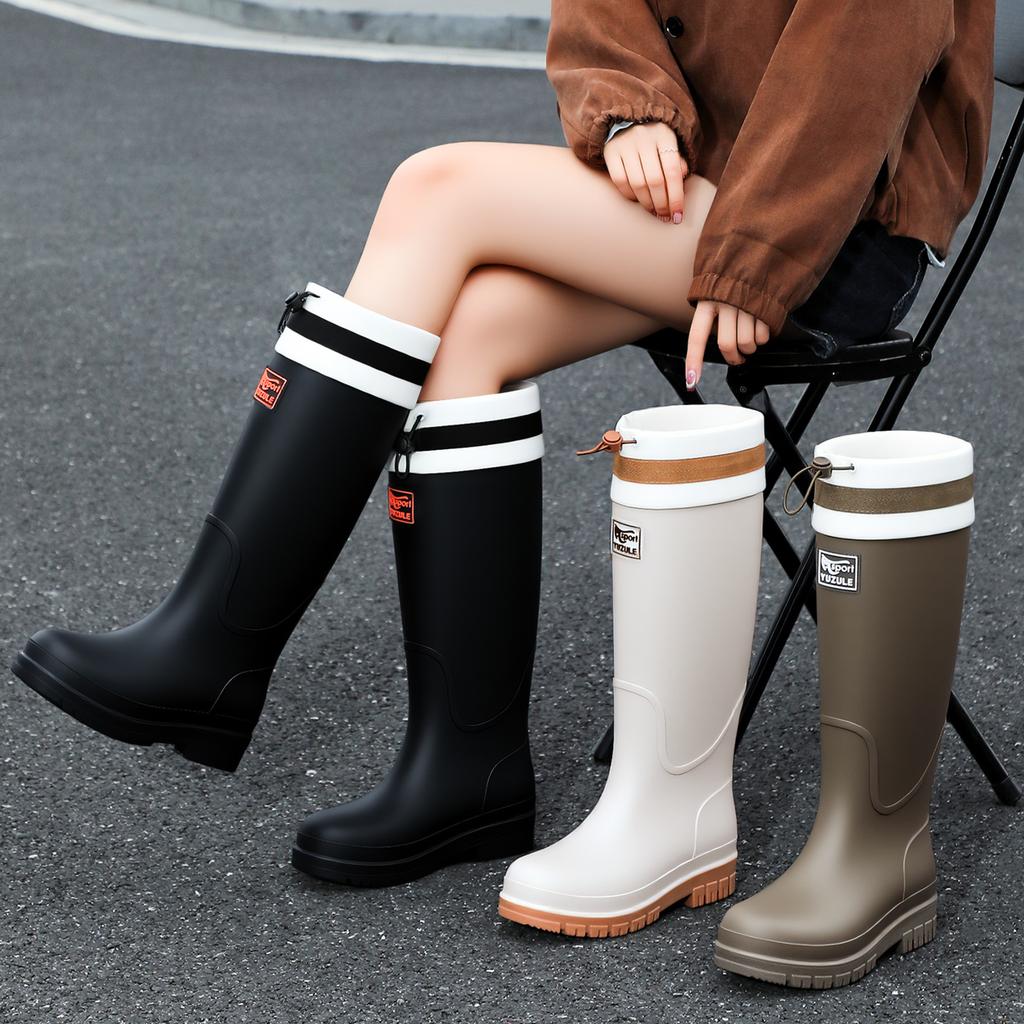 High anti-skid rain boots women's PVC rubber shoes adult four-season outer wear rain shoes rain boots thick sole wear-resistant