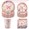 Pink Butterfly Disposable Tableware Happy Girl's Birthday Party Decorations Kids Butterfly Theme Party Decoration Baby Shower
