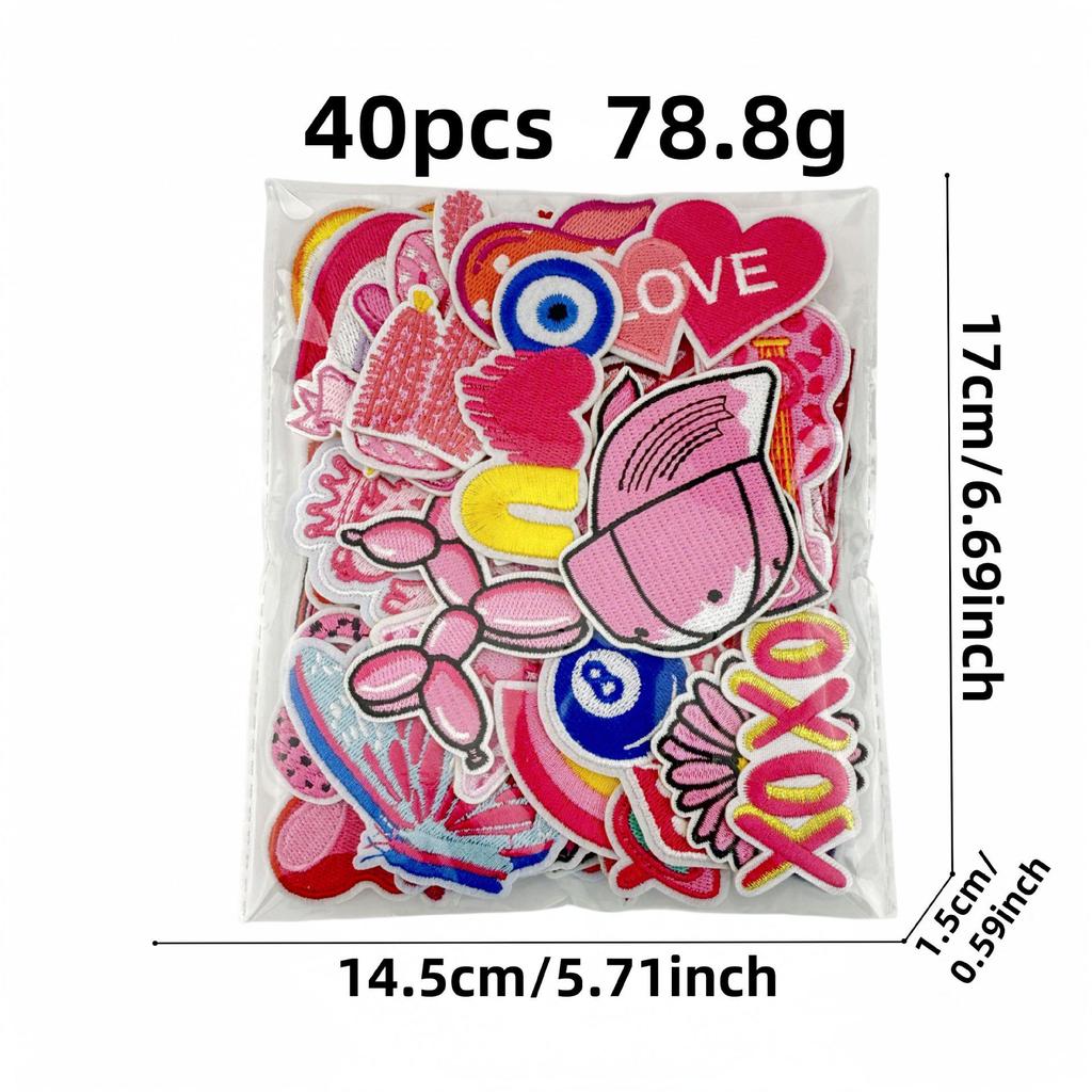 Cartoon Pink Series Embroidered Patch Bowknot Flower Applique Clothing Accessories with Hot Melt Adhesive 