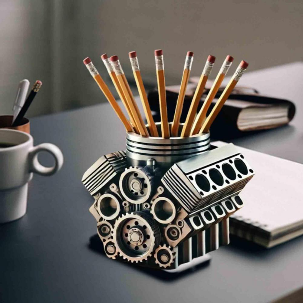 Pen Holder V8 Car Engine Pen Holder Creative Desktop Office Stationery Organizer for Home Office Decor Desktop Ornament