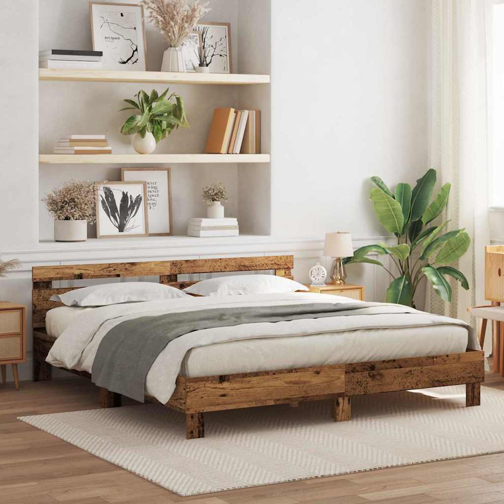 LED Bed Frame with Reclaimed Wood Look 200 x 200 cm Engineered Wood
