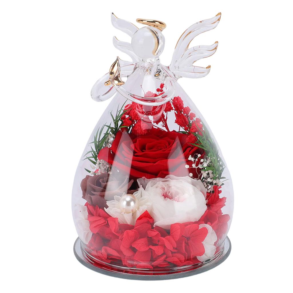 Preserved Rose Glass Figurine Multifunctional LED Light Preserved Flowers Decor for Anniversary Birthday