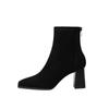 Fashion Women's Boots French Retro Comfort Faux Suede Short Boots Square Toe  Winter New Zipper High Heels Elastic Boots Botas Mujer