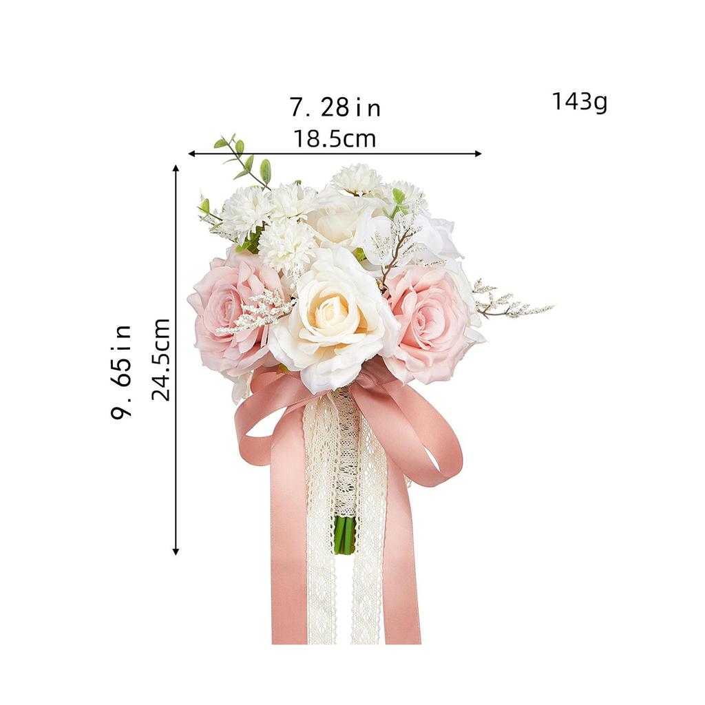 Wedding Bridal Bouquet Home Decor with Ribbon Handmade Artificial Flowers for Bridesmaid Centerpiece Party Wedding Bridal Shower