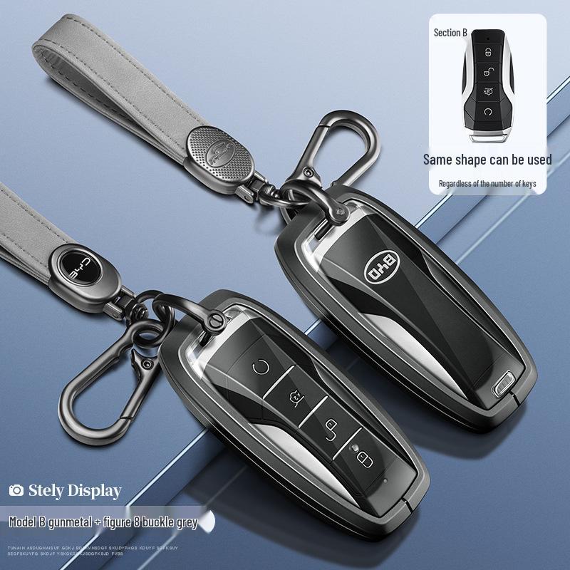BYD Yuan Pro/Plus Car Key Cover - Genuine Leather Protective Shell with Metal Keychain