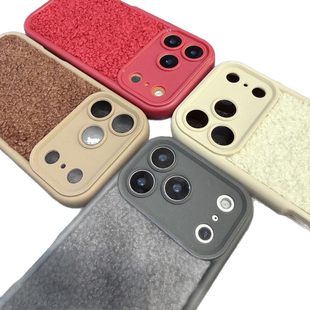 Solid color wool lamb for Apple 17Promax mobile phone case iPhone16 fine hole 15 all-inclusive 14 soft 13/12