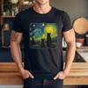 Cat Starry Night For Lover Van Gogh Mom Dad T Shirt Vintage Soft Casual Graphic Versatile Stylish Slightly Breathable