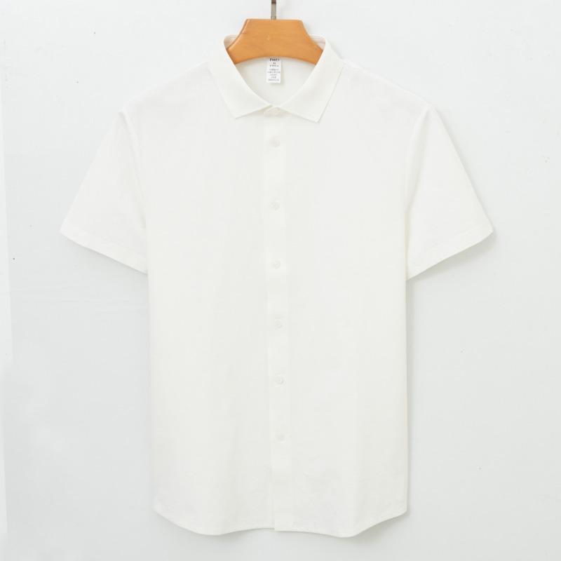 Men Business Casual Short Sleeve Ice Silk Turn Down Collar Solid Polo Shirt S белый