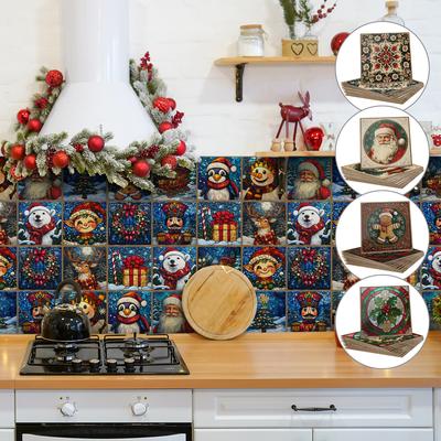 24pcs Vintage Classic Christmas Elements Ceramic Tile Stickers Bathroom Kitchen Living Room Self Adhesive Decorative Stickers