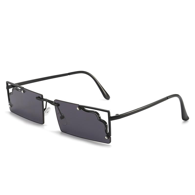 Cyber Punk Wave Rimless Sunglasses, Unique Metal Hollow Design, Uv400 Protection Sunglasses 2909 чёрный