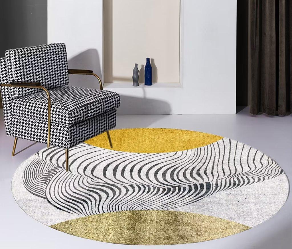 Nordic Round Printed Carpet Abstract Art Large Rugs for Living Room 200cm Coffee Table Rug Room Decor Bedroom Non-slip Chair Mat