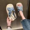 Summer Fashion Comfortable Round-toe Light Roman Beach Sandals Non-slip Thick-soled Sandals for Women Denim Pearl Flip-flops