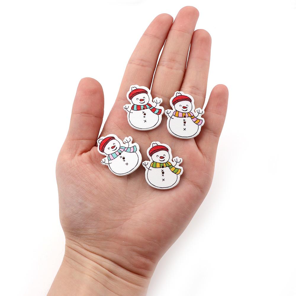 50/100Pcs Mixed Cartoon Snowman Buttons Christmas Wooden Snowman Buttons Flat Back Buttons Handmade Sewing Home Decoration DIY