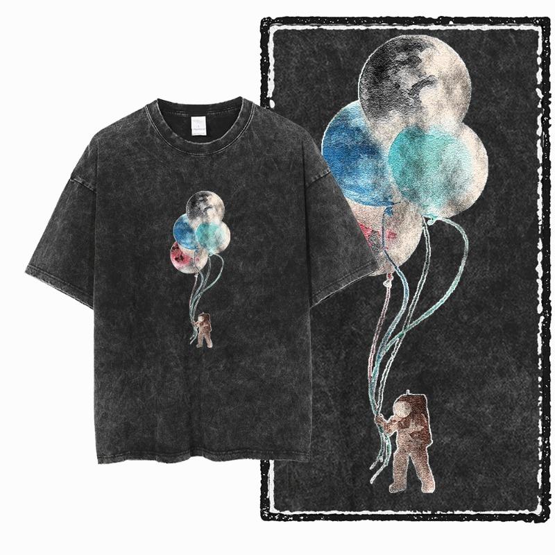 SA ASTRONAUT SPACE THEMES Printed  Acid Washed Graphic Unisex T Shirt Cool Streetwear Men Tshirts Big Size Tee for Men