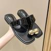 Fashion Metal Decoration Flat Slides Unique Designer Luxury Women's Slippers and Ladies Sandals On Promotion Korea Style Original Shoes