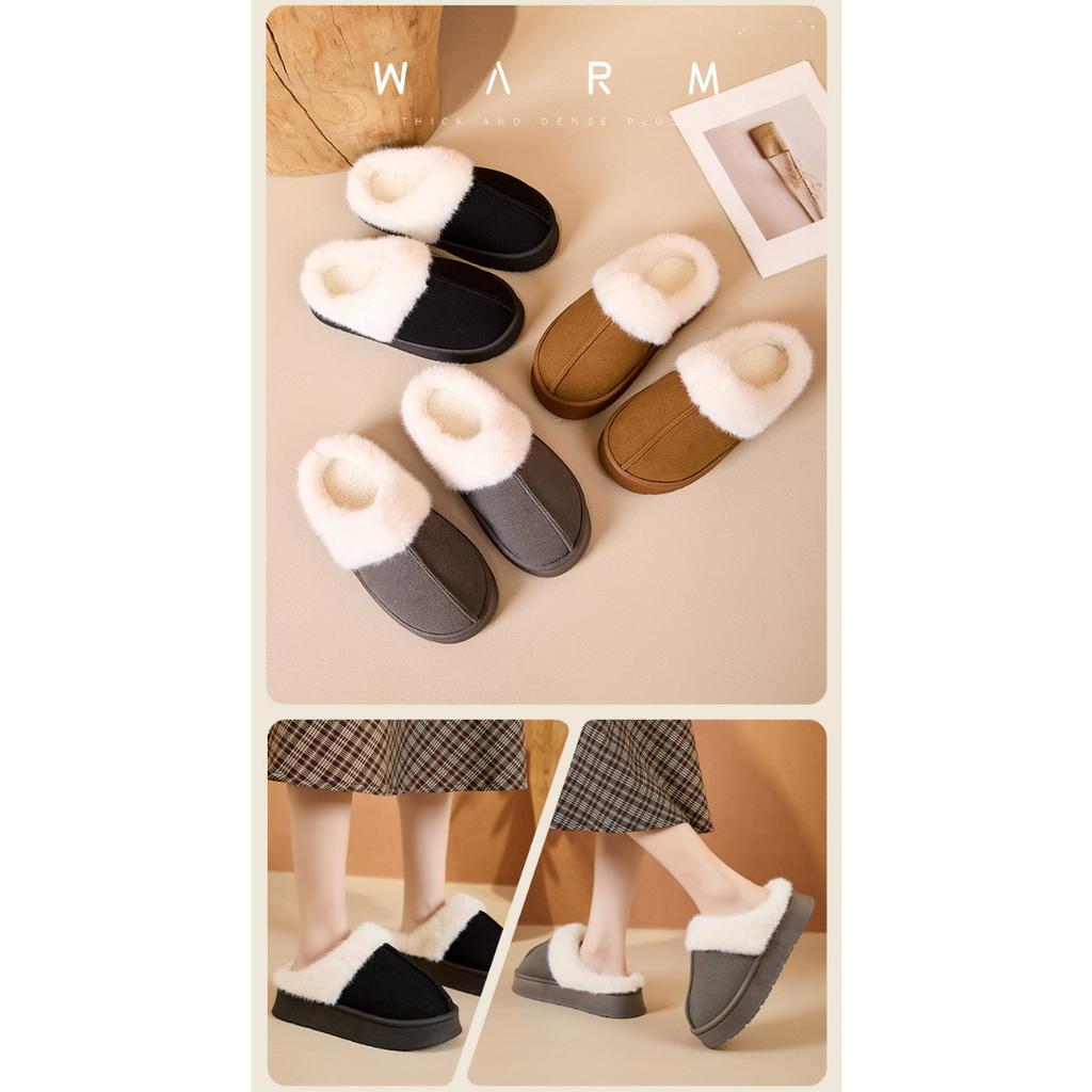 Plush Slippers with Thick Soles and Anti Slip Plush Slippers for Winter, Warm Home Cotton Slippers for Women To Wear Outside