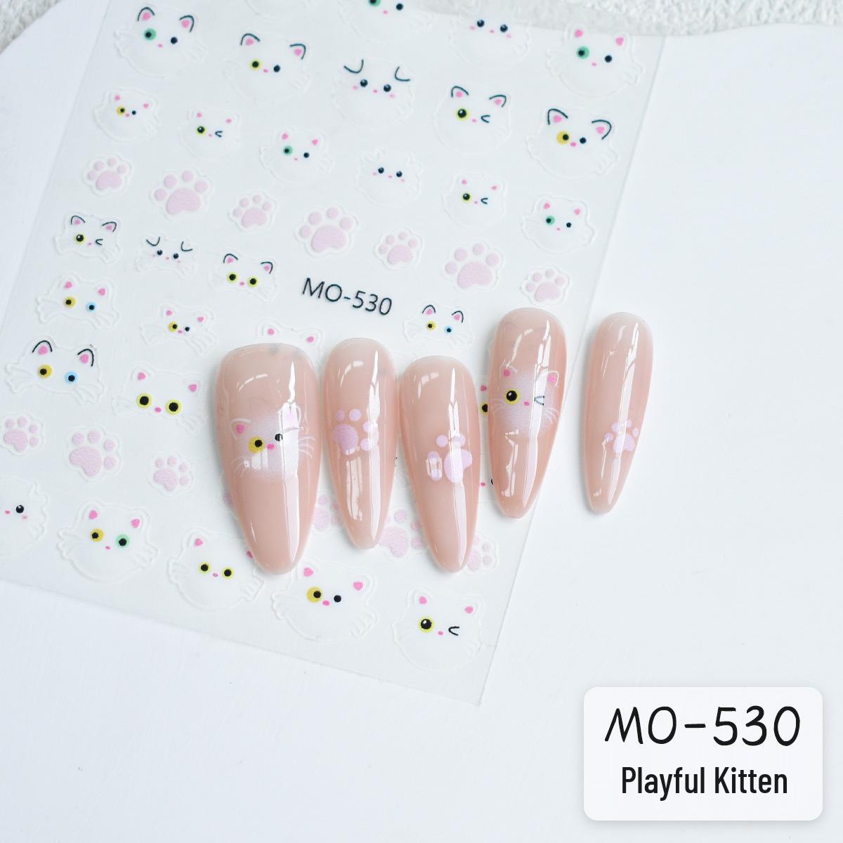 White Cat Gradient Nail Art Stickers - Cute Kitty Expressions & Paws