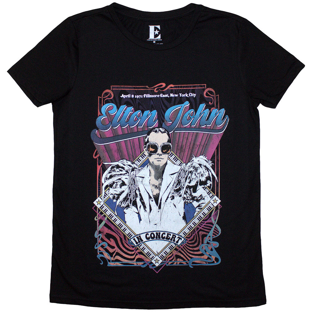 Elton John Ladies Slim Fit TShirt Psych Vintage OFFICIAL NEW S