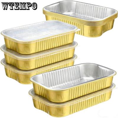 10pcs Golden Aluminum Foil Pans with 10pcs Chear Lids & Handles Heavy Duty Aluminum Pans Disposable Foil Pans Containers