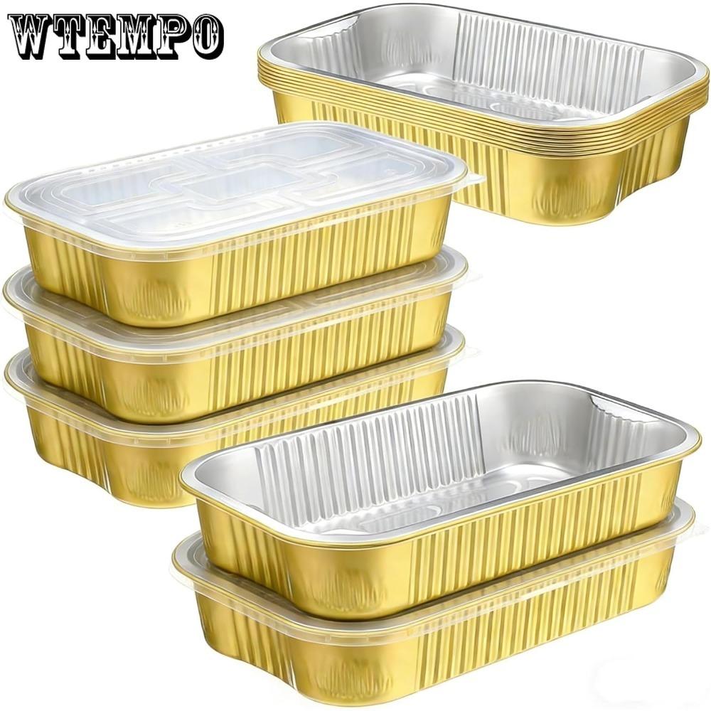 10pcs Golden Aluminum Foil Pans with 10pcs Chear Lids & Handles Heavy Duty Aluminum Pans Disposable Foil Pans Containers