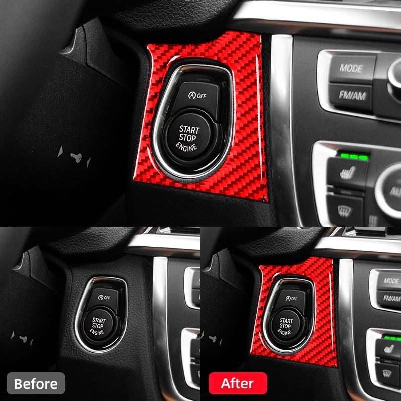 For BMW 3 Series GT F30 F34 2013-2017 Accessories Carbon Fiber Car Start Stop Frame Ignition Switch Button Trim Frame Stickers