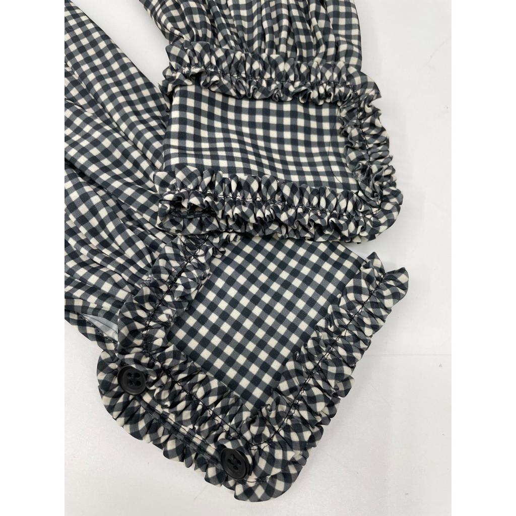 Cygne Black Gingham Check Frill Blouse Tops Not Written Black X whiteUsed