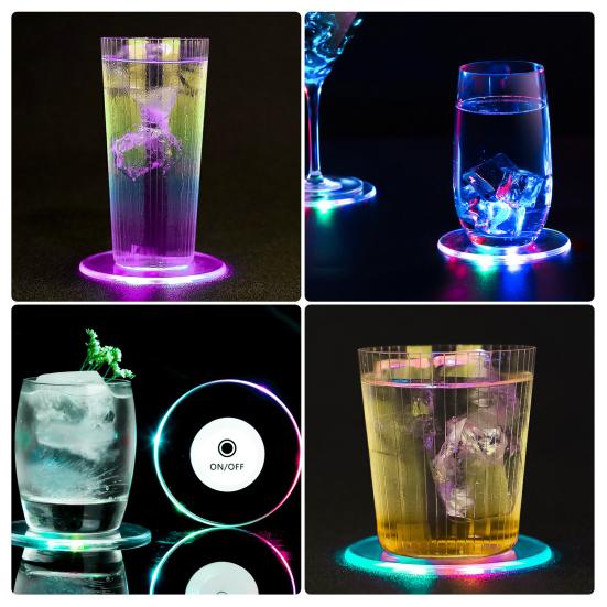 3Pcs LED Glowing Coasters Cup Holder Mat Light Bar Placemat Acrylic Party Drink Backlight Pad Home Kitchen Decor