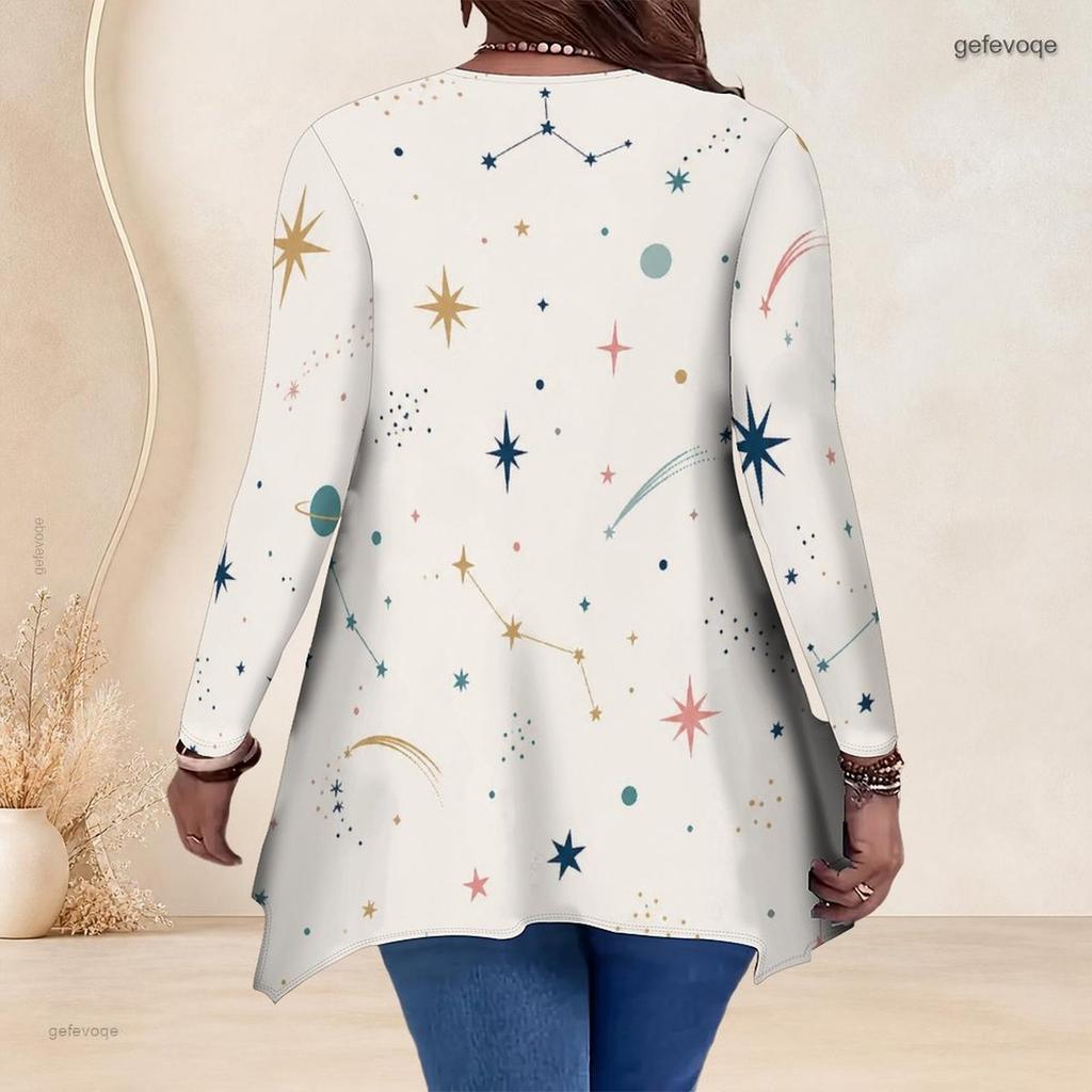 Women Plus Size V Neck Long Sleeve Motorcycle Printed Asymmetric Hem Tunic Top