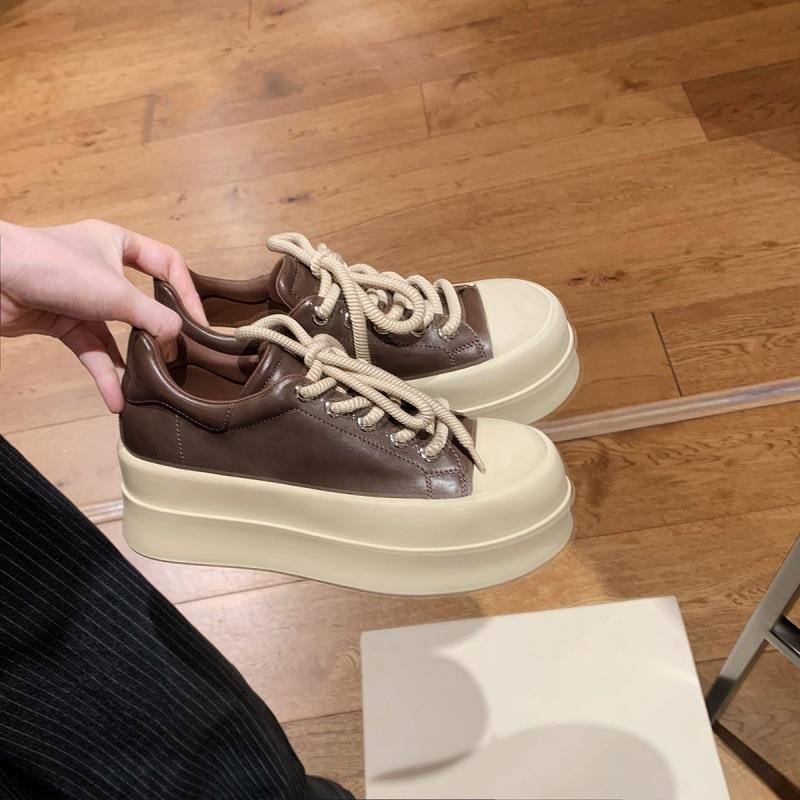 

Autumn and winter new leather heightened thick-soled lace-up casual style versatile leather surface casual board shoes women 40