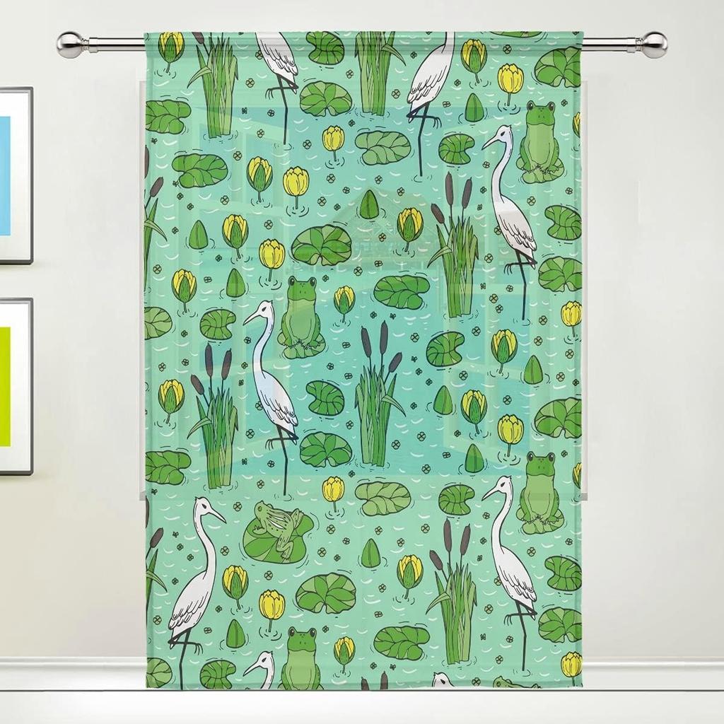 Kawaii Cartoon Frog Curtain Living Room Bedroom Dining Voile Drape Kitchen Window Tulle Curtains Home Essentials Sheer Polyester Ideal For Area