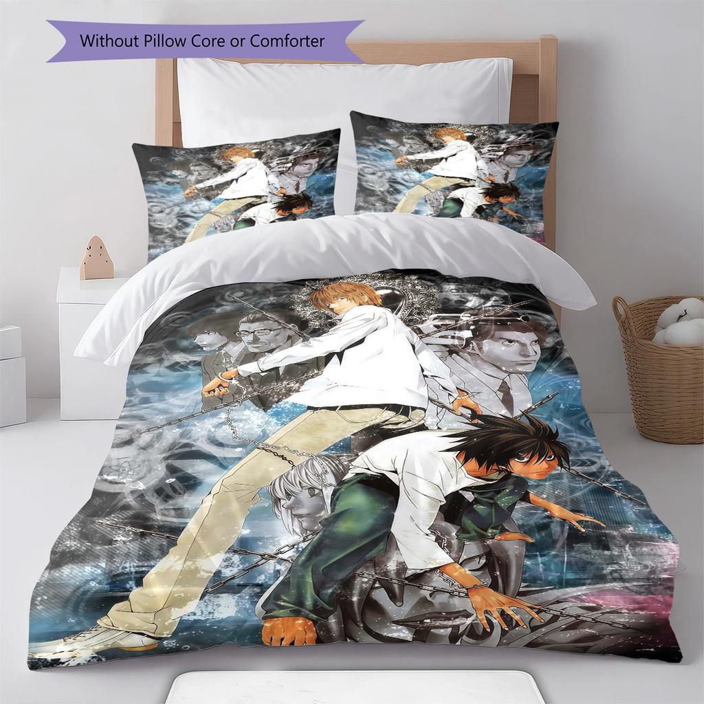 Anime Death Note Pattern Bedding Set Quilt Cover Pillowcase Home Decor Gift (1 * duvet cover + 2 * pillowcase, without core)