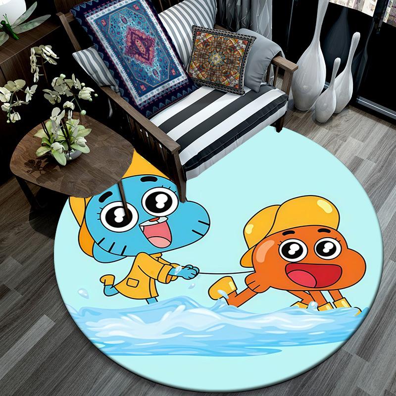 The Amazing World of Gumball2 Round Area Rug,Carpet Rug for Living Room Bedroom Sofa Playroom Decor,Non-slip Floor Mat