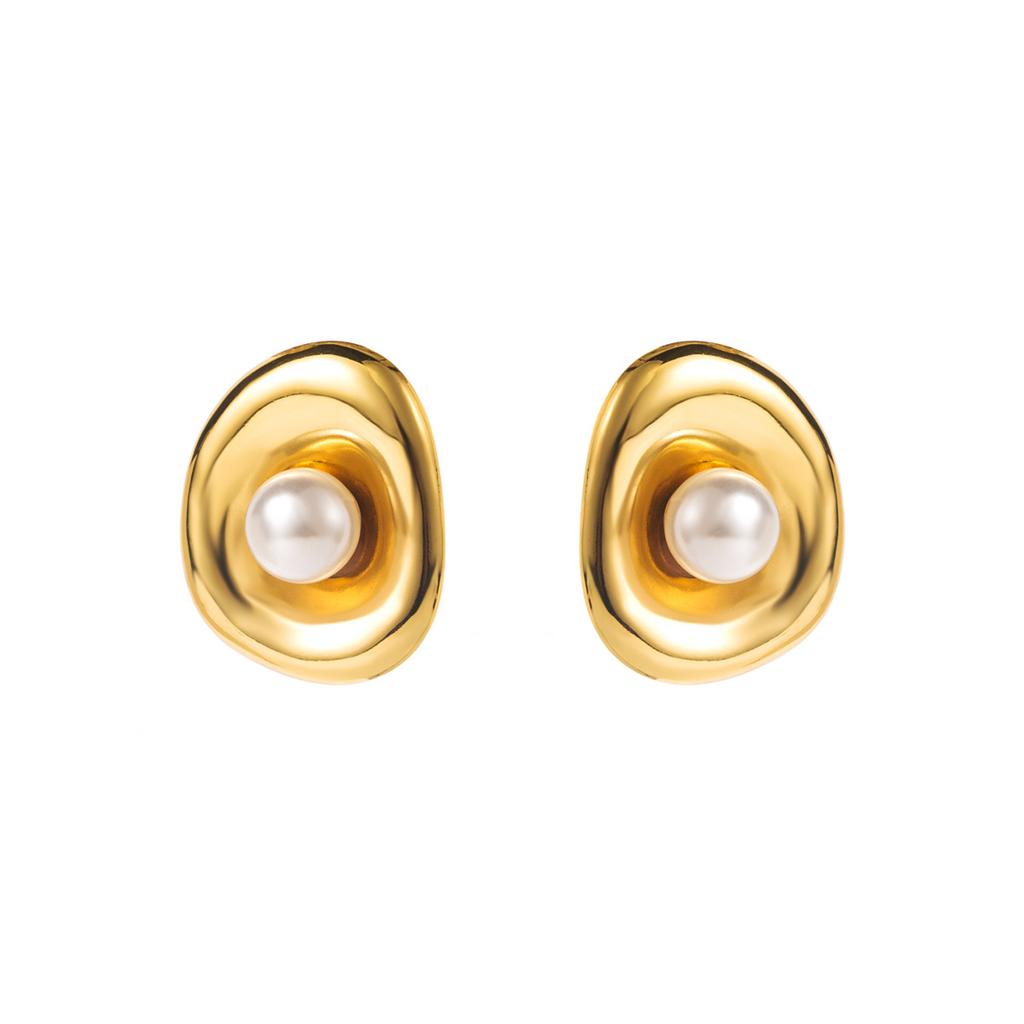 European American Ins Style French Pearl Earrings For Women High Grade Ear Drops Simple Stainless Steel Vintage Stud Earrings