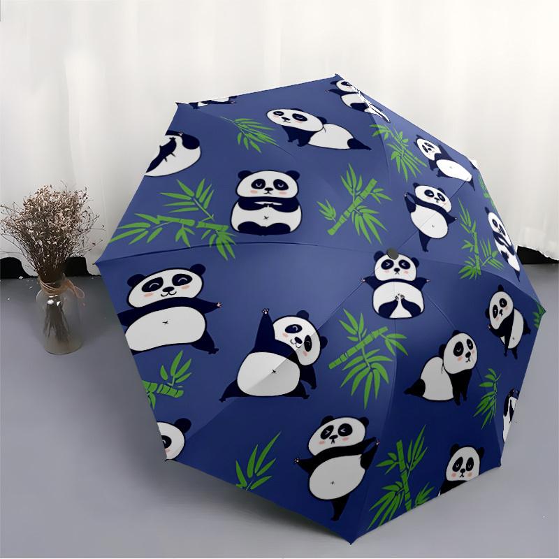 1pc Panda Bamboo Automatic Open/close, All-Season Portable Folding Umbrella, Travel, Everyday, Formal Events - Compact Luxury Parasol, Outdoor Accesso