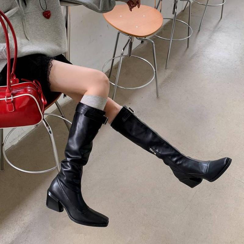 Herbst- und Winterleder Damenstiefel in Übergröße mittlerer Absatz runde Spitze vielseitige Damenlederstiefel Blockabsatz neue hohe Rindsleder Martin Boots