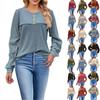 Damenmode Locker Rundhals Knopf Langarm T-Shirt Lässiges Strickoberteil