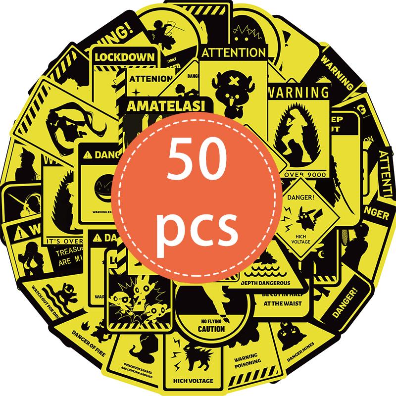 50PCS Cartoon Anime Warning Graffiti Stickers Anime Character Sticker Warning Slogan Warning Sign Decorative Decals for Guitar