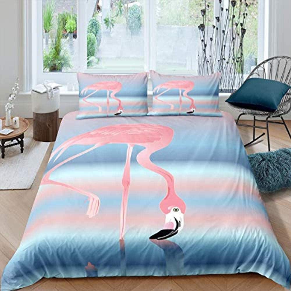 Red Flamingo Duvet Cover Set King Queen Size Polyester Comforter Cover Wild Animals For Kids Teens Animals Lovers Bedding Set