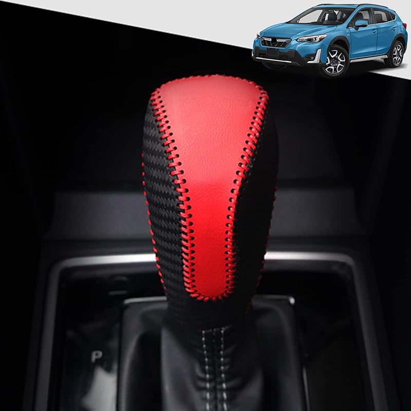 Genuine Leather Car Shift Knobs Cover for Subaru Crosstrek XV Forester 2018-2023/Impreza 2017-2023 Interior Accessories Protective Cover(Black