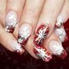 Unhas Postiças de Natal ABS 24 Peças Vermelho Francês com Glitter Pontas com Estampas Para Mulheres Festa de Fim de Ano Manicure de Festa Festiva