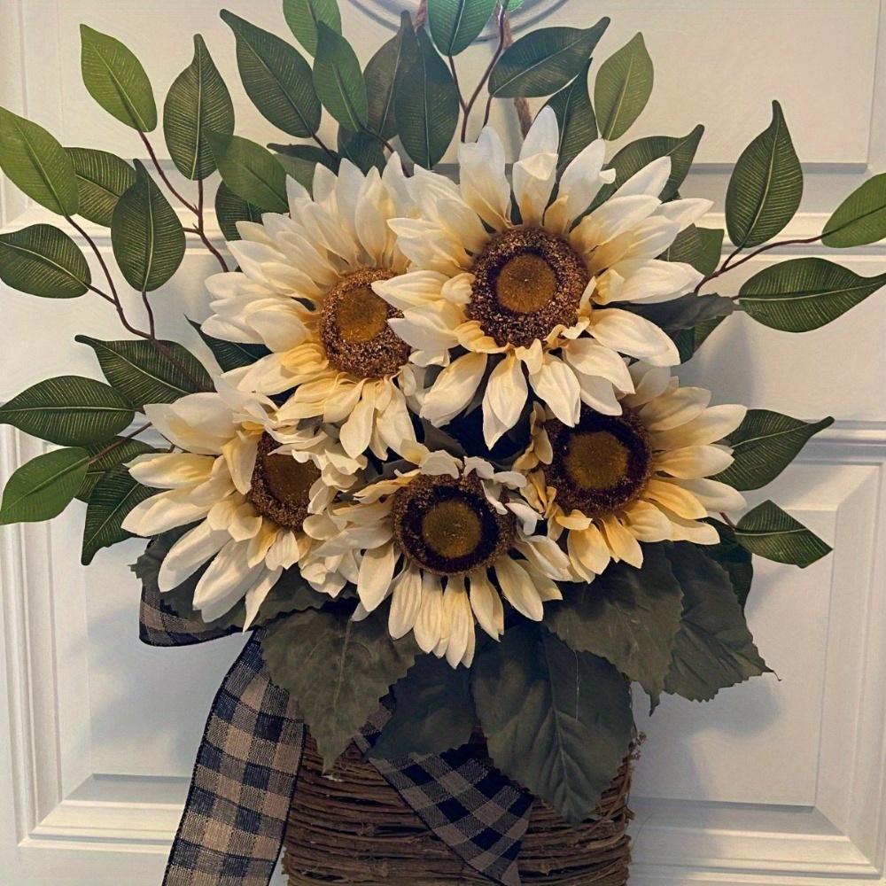 Sunflower Door Wreaths for Front Door, Hanger Basket Wreath Summer Spring Wreaths for Home Decoration Wedding Decor