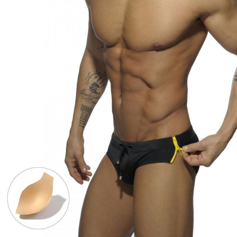 New Side Double Zipper Sexy Triangle Swimming Trunks Men with Cup Size One Piece Tight Triangle Men