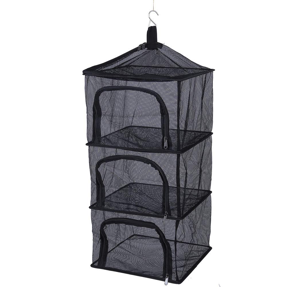 

Foldable 4-Tier Hanging Drying Rack Net for Quick-Drying Dishes, Plants, Clothes, BBQs, Camping, and More, Polyester and Steel with Storage Case