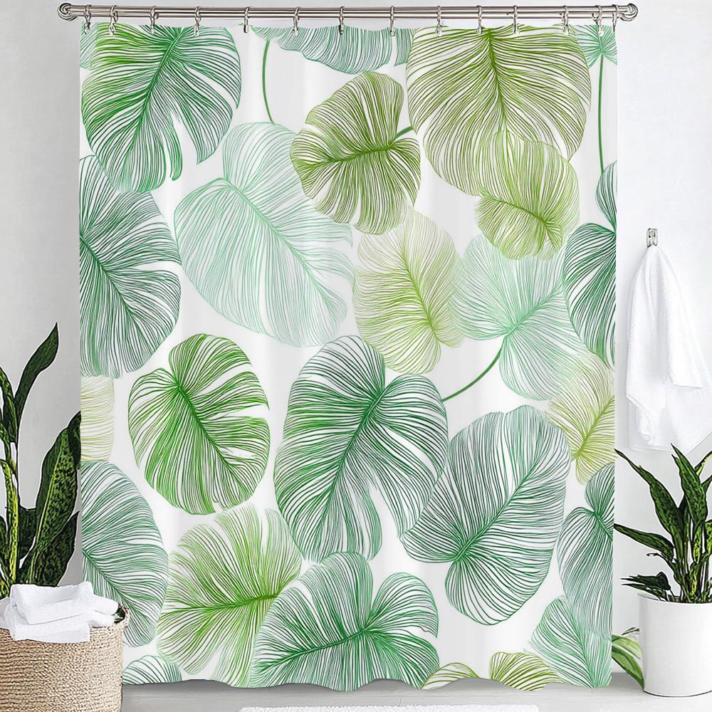 Leaves Print Shower Curtain,Tropical Plants and Leaves Bathroom Decoration Curtain Partition Privacy Hanging Curtain with Hooks
