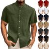 Top Casual Uomo alla Moda Colore Girocollo Manica Corta Bottoni Ampio Cotone e Lino
