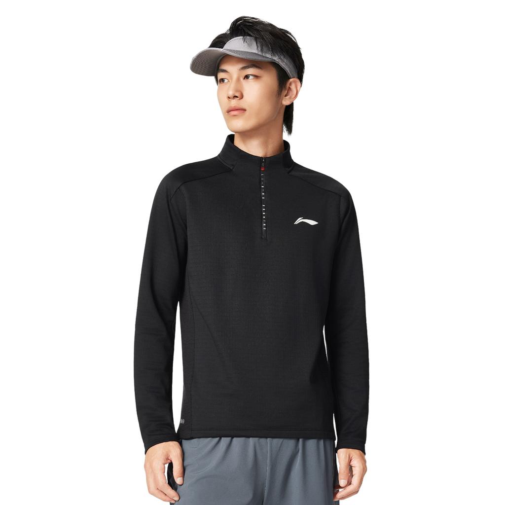 Li Ning Running Series Fashion Versatile Antibacterial Stand Collar Logo Letter Black T-Shirt Men Tops ATLV221-1