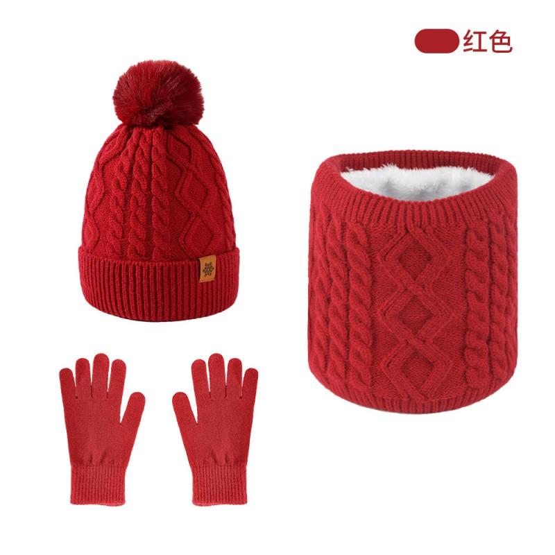 Womens Winter Knitted Hat Scarf Gloves Set Warm Fleece-Lined Beanie Outdoor Cycling Ear Protection